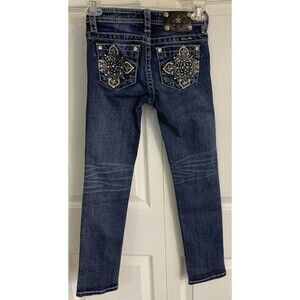Miss Me Girls 8 Skinny Jeans Rhinestone Embellishments Dark Wash 24W X 25.5L